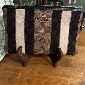 Coach Black and Tan Striped Wristlet